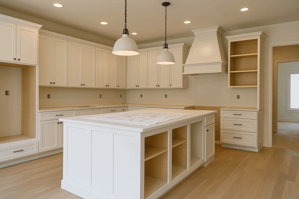 Unfinished Kitchen with Designer Island